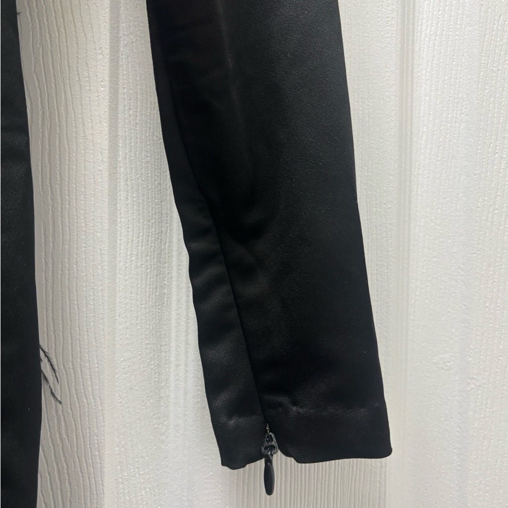 Black Satin Dress with Feather Detail (Tara) House Of CB - Picture 3 of 8